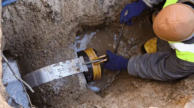 Technician performing underground drainage repair for foundation protection and gutter systems in Akron, OH